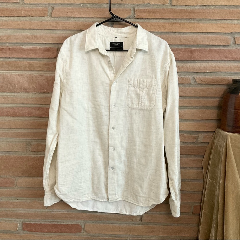 Men’s Rag & Bone Classic Fit Cotton Button Up Shirt Ivory XL